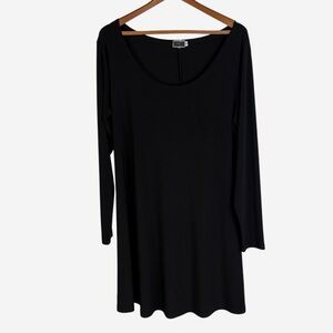 Sympli Black Jersey Knit Scoop Neck Long Sleeve Shift Dress Size 16 Black Travel